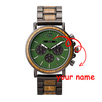 Jam Tangan Kayu Antik Gaya Bisnis Mewah Bermerek dengan Mesin Quartz, Aksen Hati Hijau Metalik, Hadiah untuk Ayah