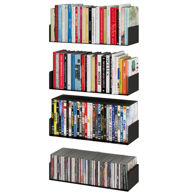 Eco-Friendly Heavy Metal Non-Folding U Shape Wall Mount Floating Bookshelf CD/DVD Racks Single Tier Wall Mounted Bookcase
