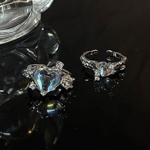 Y2k Irregular Open <b>Rings</b> Moonstone <b>Finger</b> <b>Rings</b> for Women Girls Trendy Jewelry Moonstone Heart <b>Ring</b> Colored Diamonds <b>Finger</b> Band - Product Image 2