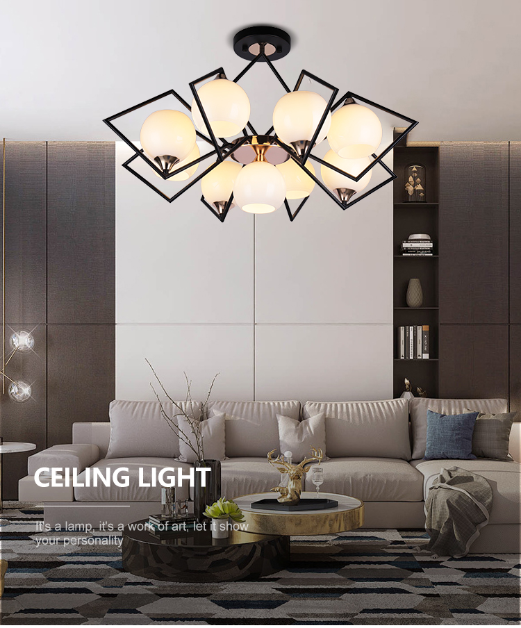 High Brightness Living Room Bedroom Glass Iron Modern E27 Chandelier Light