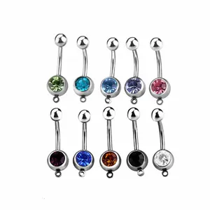 New Stainless Steel Double Crystal Ball Navel Belly Button Ring Navel Ring Body Piercing Jewelry Diy Belly Ring