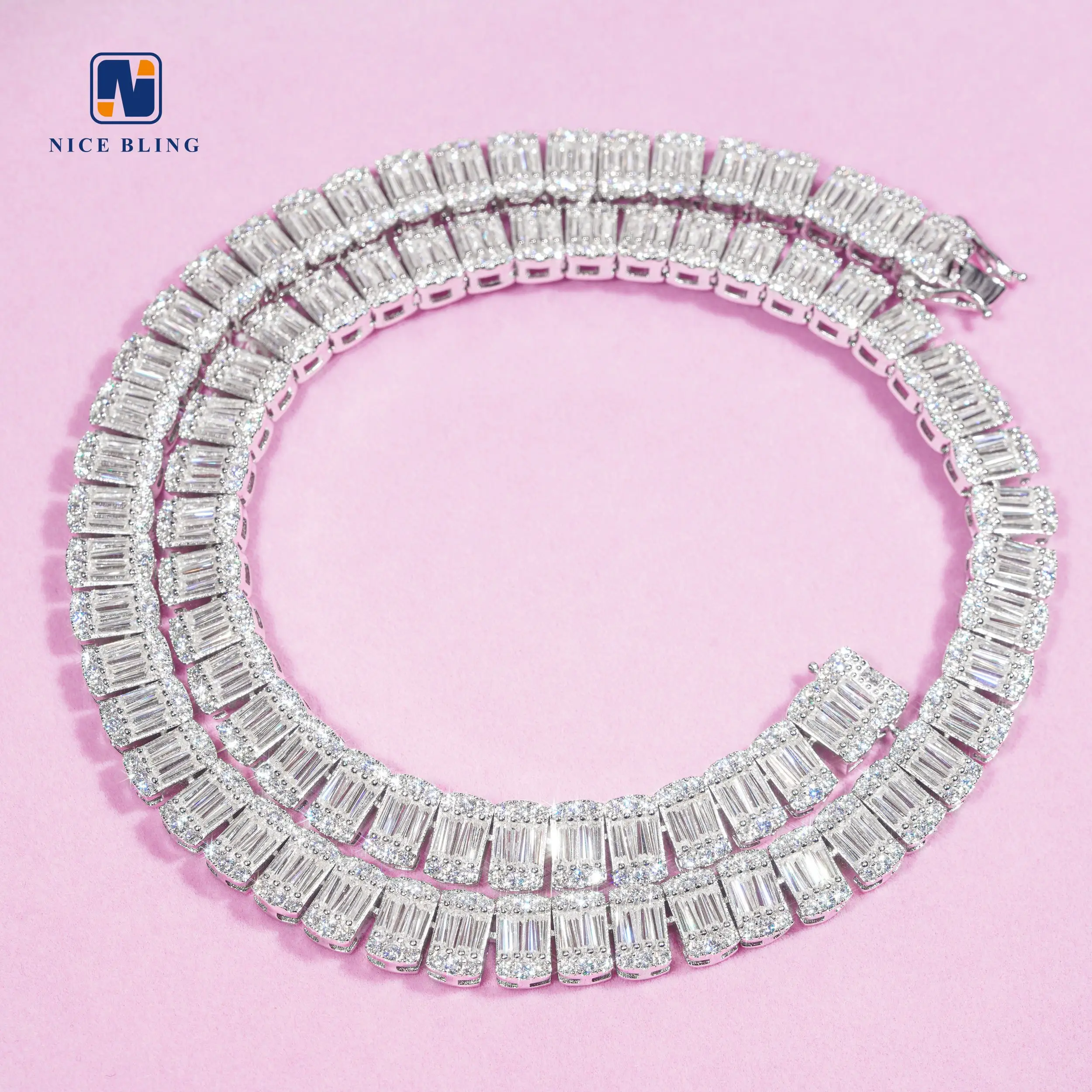 Tùy Chỉnh 10Mm Hình Dạng Lạ Mắt Moissanite Kim Cương Dây Chuyền Quần Vợt 925 Bạc Phụ Nữ Sang Trọng Dây Chuyền Cho Engagement Wedding Party