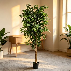 Árbol Artificial de Seda de Banyan de Plástico, Decoración Verde para Sala de Estar, Estantes, Bodas, Acción de Gracias y Navidad - Product Image 5