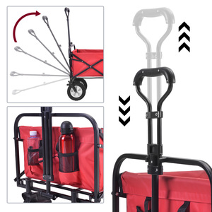 Chariot de camping pliable rouge tout-terrain avec 4 roues pour la randonnée, les voyages et le transport - Product Image 4