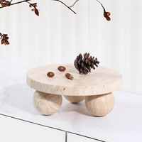 SAIDKOCC Nieuwe Chinese Stijl Natuurlijke Beige Travertijn Ronde Fruit Schaal Presentatieplateau Modern Geavanceerd Esthetisch Praktisch