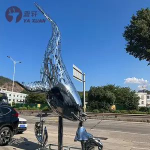 Escultura de baleia em aço inoxidável para decoração de shopping de jardim grande e personalizado ao ar livre, artesanato em metal