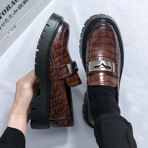 <span class=keywords><strong>Mocasines</strong></span> de Plataforma con Estampado de Cocodrilo Negros para Hombre, Zapatos de Vestir Casuales y Formales con Hebilla de Metal para Oficina y Uso Diario - Product Image 5