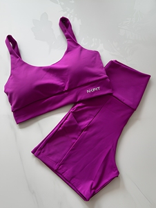 Ensemble de yoga 6 pièces couleur unie : Crop top, Leggings taille haute, Brassière de sport dos nageur en Spandex et Coton respirant - Product Image 2