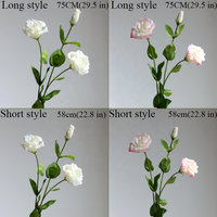 Bunga Lisianthus Artificial Real Touch Elegan 3 Kuntum Tangkai Tunggal Bunga Eustoma Lisianthus Sutra Warna Pink Putih untuk Dekorasi Ruangan