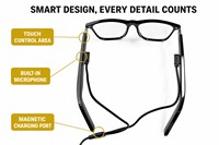 Lunettes Audio Bluetooth Intelligentes : Lunettes de Soleil Audio à Oreille Ouverte, Recharge Magnétique, Contrôle Tactile pour l'Extérieur