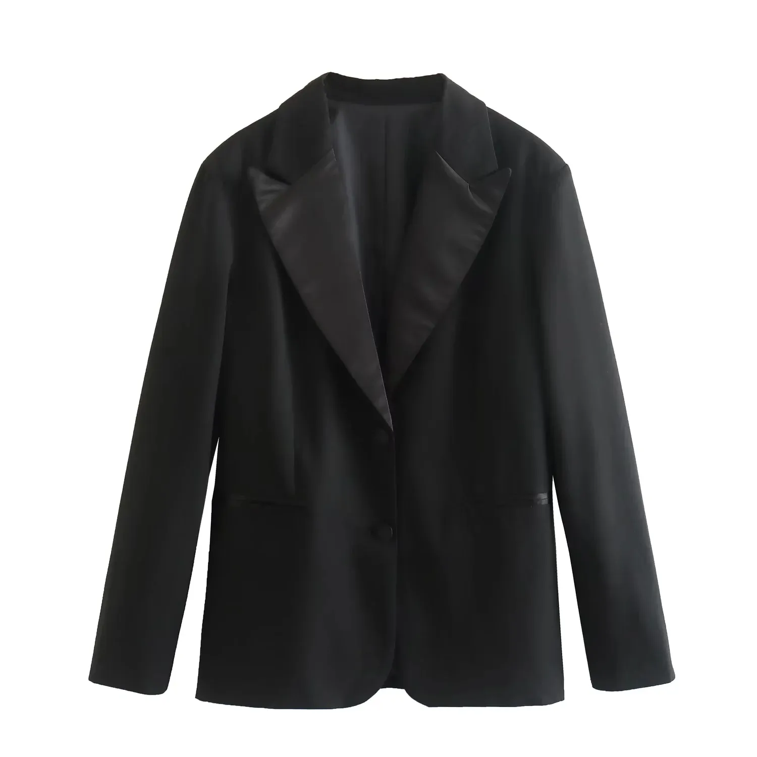 Single Breasted Black Color Long Sleeve Notched Collar Wholesale Casual Blazer For Women