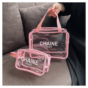 Haute qualité logo personnalisé rose vert gelée couleur étanche voyage PVC clair pochette cosmétique Kit de stockage fermeture éclair trousse de maquillage - Product Image 1