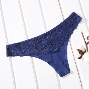 Women Eyelash Lace <b>Thong</b> Panties Solid Low Waist Plus Size Sexy Underwear Breathable Ice Silk <b>Seamless</b> T-back Underpants OEM ODM - Product Image 1