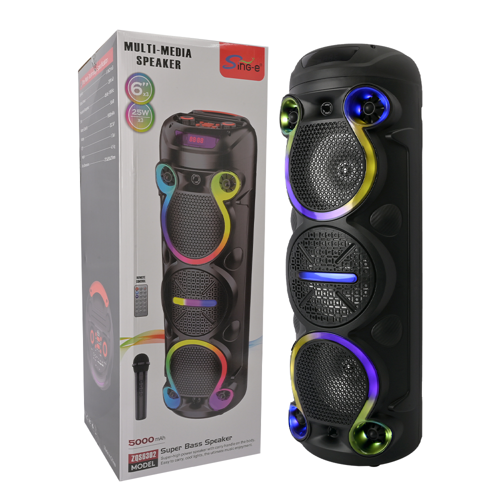 SING-E ZQS6302 Mini 3 Way 6.5-Inch Wireless RGB Karaoke BT Speakers