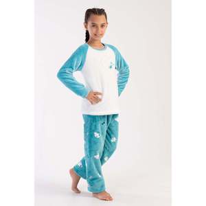 Ensemble pyjama raglan à manches longues pour filles, col doux, design uni, idéal printemps-automne, pour les fêtes, tailles 7-8 ans / 13-14 ans - Product Image 4