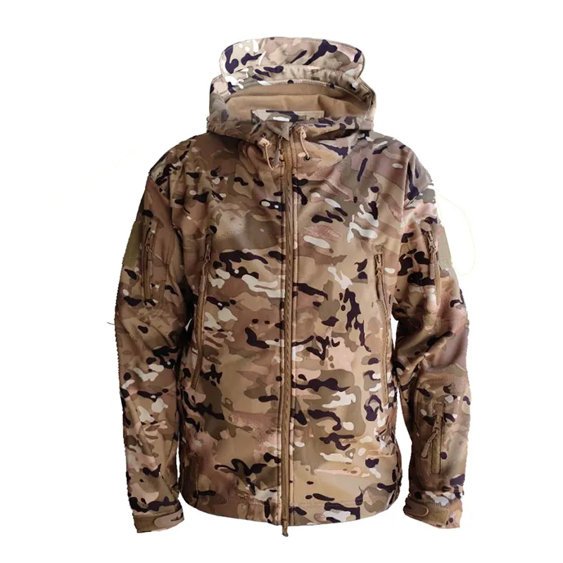 Outdoor tactical camouflage jacket plus wool Winter windproof ski Ride thermal jacket CS Training hunting combat uniform