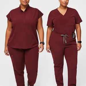 高品质短袖医院医用制服设计加大码磨砂制服套装护士