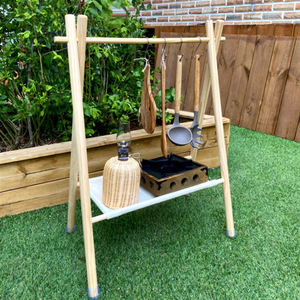 High Quality Kitchen <b>Cutlery</b> Triangle Hanging Bar Outdoor Picnic <b>Storage</b> Shelf Wooden Display Rack - Product Image 2