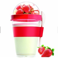 Gobelet en plastique isotherme personnalisé avec logo pour enfants, pour petit-déjeuner, salade, yaourt, 12 oz, avec cuillère et couvercle