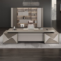 Bureau de direction moderne minimaliste avec double armoire, bureau d'ordinateur commercial élégant en bois avec table d'appoint