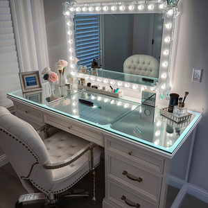 Grande coiffeuse de maquillage avec miroir LED et plateau en verre, 11 tiroirs et <span class=keywords><strong>loupe</strong></span> - Product Image 5