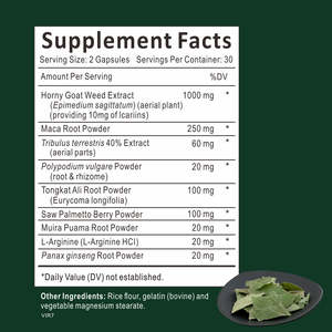 VitaHall Erkekler İçin Horny Goat Weed Maca Kökü Ekstresi Kapsülleri-60 Kapsül/Şişe %100 Doğal Bitkisel Takviye Enerji Detoksu - Product Image 2