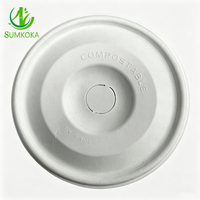 SUMKOKA Couvercle plat pour gobelet en bagasse de canne à sucre 90 mm, 100 % compostable et biodégradable, jetable, pour café