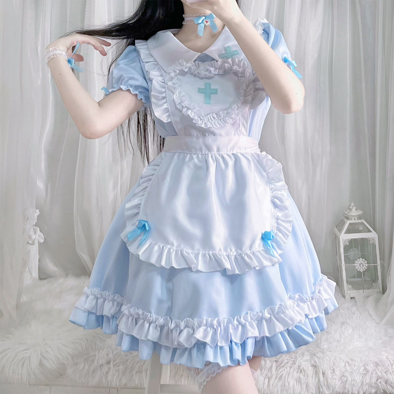 Milk blue [skirt, apron, neck ring, hand ring, leg ring, headpiece]