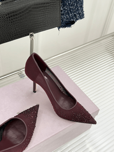 Jimmy High Quality Fashionable Women'S <b>Shoes</b> Wine Red Mesh Inlaid With Same Color Rhinestones Comfortable And Breathable Chooing - Product Image 5