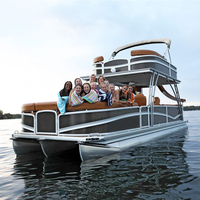 Bateau à pontons en aluminium de haute qualité de 30 pieds, bateau de pêche à deux étages avec toboggan aquatique pour le surf en plein air sur les rivières