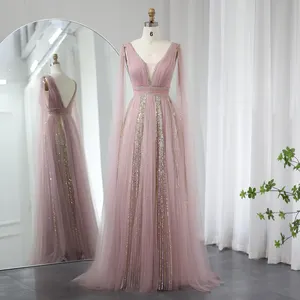 Luxus arabische Frauen rosa Abendkleid mit Cape Sleeves Elegante Salbei grün gelb Dubai Hochzeits feier Kleider SZ010
