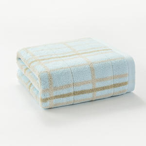 Serviette de bain en coton pur à carreaux 70x140 cm, douce et moelleuse, pour usage domestique, rectangulaire, jaune et bleue, à motif jacquard - Product Image 3