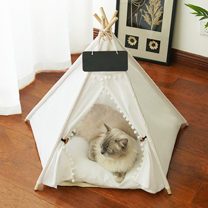 Tente <span class=keywords><strong>Tipi</strong></span> pour Animaux de Compagnie en Gros, Motif Rayé, Amovible et Lavable, Tente pour Chats/Chiens avec Coussin - Product Image 5