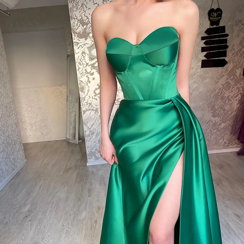 Sexy Prom Dresses Green Sweetheart Side Slit Mermaid Evening Cocktail Party Gowns Pleat Ruched Formal Party Dress