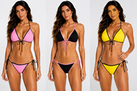 Badpak met puff print, borduurwerk, sterdecoratie, haltertop, logo voorop, stretch, effen, naadloos, 2-delig bikini set