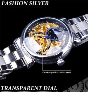 FORSINING S1125 <span class=keywords><strong>Orologio</strong></span> Scheletrato Bianco Dorato con Lancette Blu, <span class=keywords><strong>Orologio</strong></span> Meccanico da <span class=keywords><strong>Uomo</strong></span> in <span class=keywords><strong>Acciaio</strong></span> Inossidabile, Design Impermeabile - Product Image 3