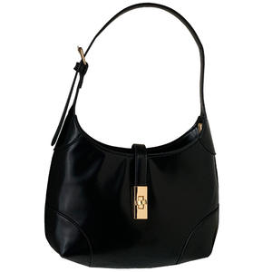 Crescent Moon Bag Black Leather Shoulder Bag With <b>Lock</b> Closure For Everyday Use - Product Image 4