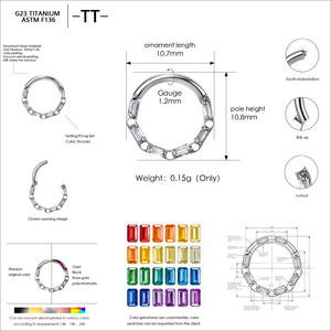 Aros de Titanio ASTM F136 para Septum, Aros Clicker para Cartílago, Joyería de <span class=keywords><strong>Piercing</strong></span> con Bisagra para <span class=keywords><strong>Mujer</strong></span> - Product Image 6