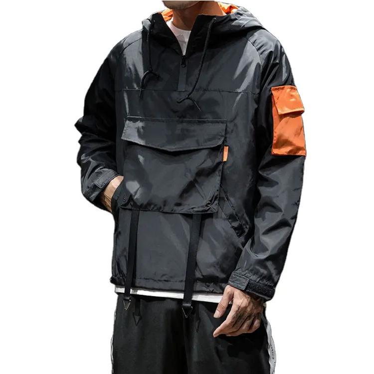 Wholesale Fashion Mens Jacket Half Zipper Custom Logo Pullover Hooded Streetwear Windbreaker Jackets