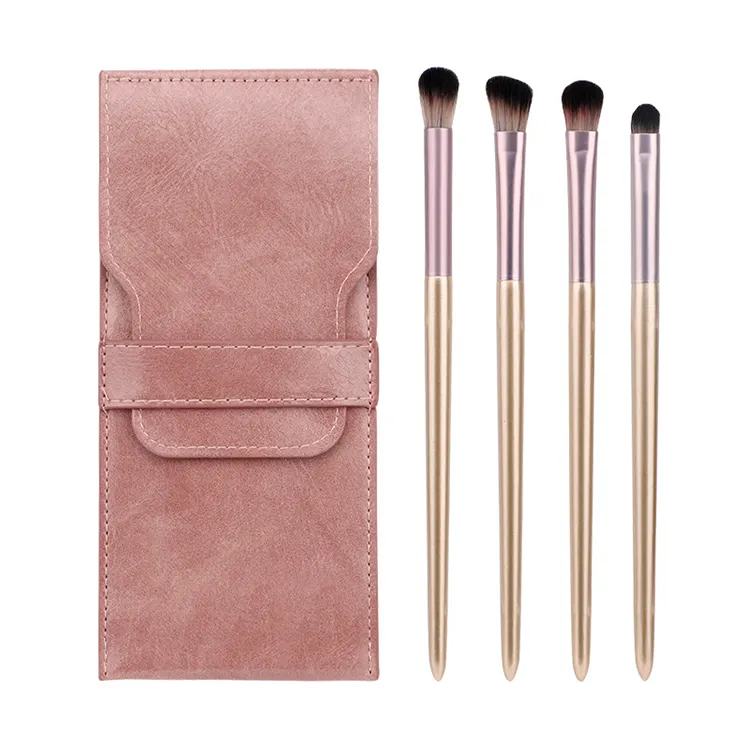 Vente en gros en usine de pinceaux ombre à paupières 4 pièces de luxe de haute qualité cheveux synthétiques ensembles de pinceaux rose personnalisés pour les yeux avec sac