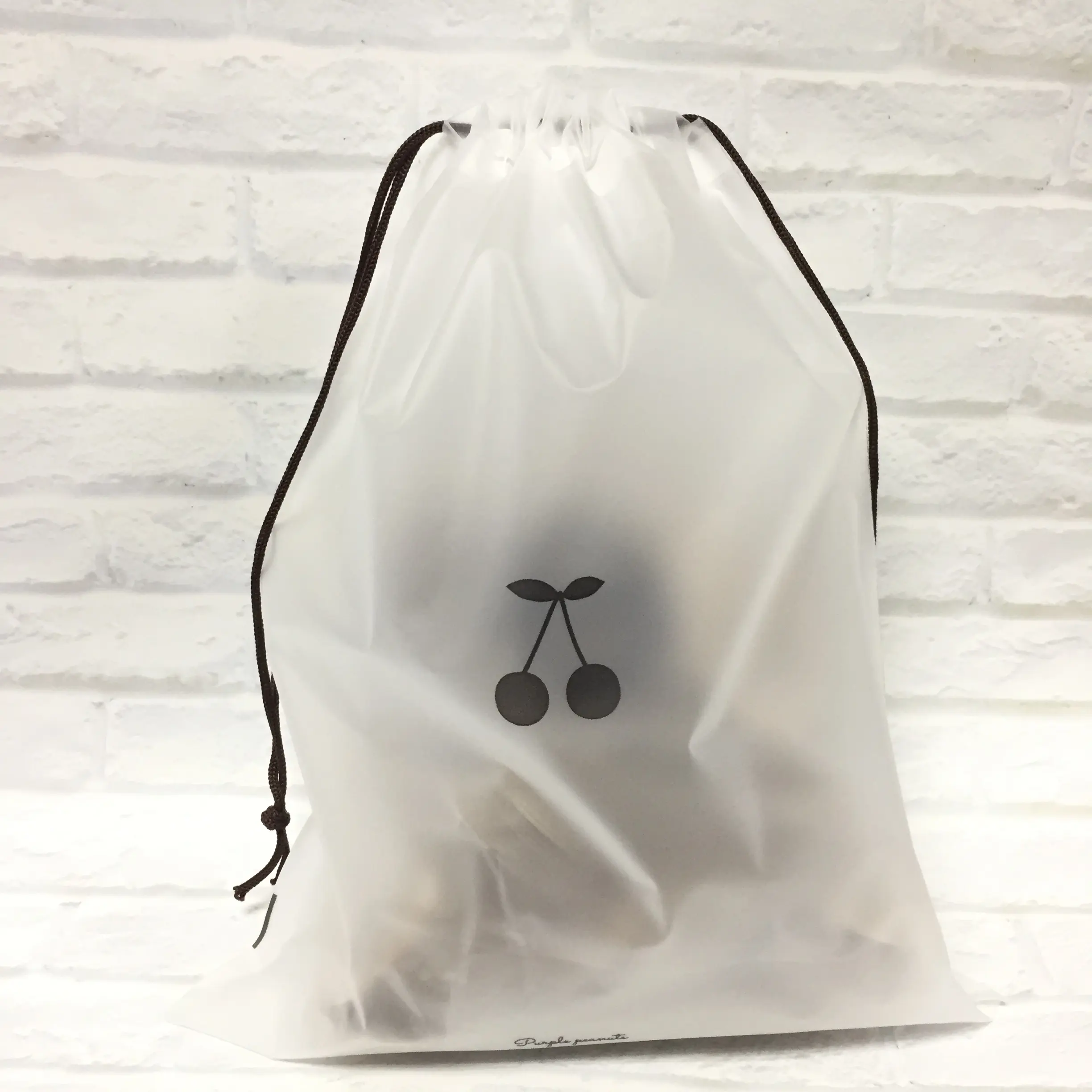 Plastic bag with drawstring with full imprint with bottom gusset for cloth