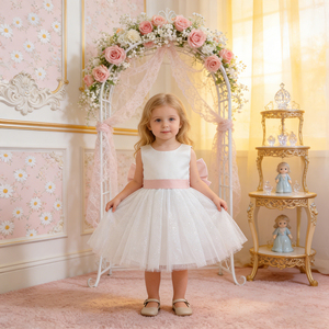 MQATZ Vestido de Fiesta Blanco Bonito <span class=keywords><strong>para</strong></span> Bebés <span class=keywords><strong>Niñas</strong></span>, Elegante Vestido Floral de Verano con Lazo Grande, Vestido de Boutique <span class=keywords><strong>para</strong></span> Cumpleaños de 3 Años QL002XZ - Product Image 1