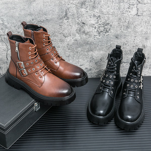 2026 New Summer Mid-Calf Men's <b>Boots</b> Thick Sole Lace-Up Motorcycle Work <b>Boots</b> - Product Image 3