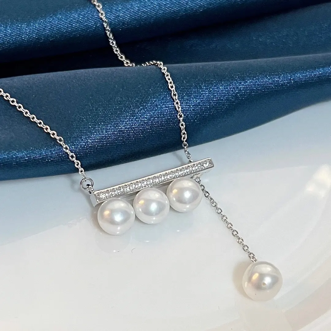 Classic designer jewelry collection balance pearl pendant necklace women diamond necklace adjustable collarbone chain
