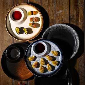 Assiette à compartiments en céramique émaillée de style japonais, 10 pouces, en porcelaine, ronde, pour raviolis et sushis, pour restaurant - Product Image 2