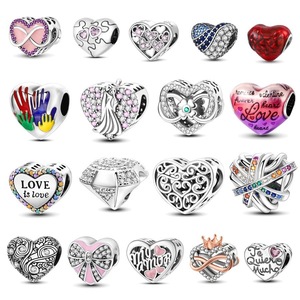 Colgantes Personalizados en Forma de Corazón con Cuentas de Zirconia de Colores, Plata <span class=keywords><strong>925</strong></span>, Accesorios de Joyería Hechos a Mano para Pulseras y Collares, Suministro al por Mayor - Product Image 1