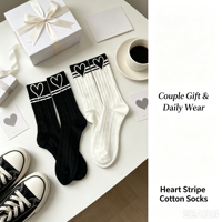 Chaussettes en coton à rayures cœur pour couple, chaussettes mi-mollet texturées jacquard unisexe, chaussettes décontractées quotidiennes, motif personnalisé OEM