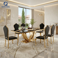 Ensemble de table à manger rectangulaire en marbre blanc pour 8 personnes, meubles