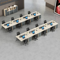 Conjunto de Sillas de Oficina de Diseño Moderno con Escritorio de Madera, Cajones y Caja para Cables, Diseño Desmontable, Estación de Trabajo para Cuatro Personas, Escritorio para Computadora, para Empleados