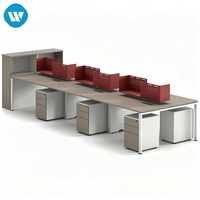 Table de travail modulaire commerciale 6 places en bois moderne sur mesure pour espace de travail, mobilier de bureau